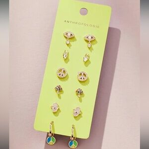 Anthropologie 5 Count Peace Love Mushrooms Stud Earring Set NEW